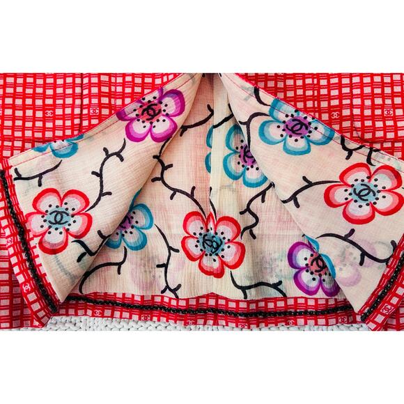 Chanel Red Coral Checkered Jacket Blazer Flower Lining FR 38 US 6 01S - Picture 6 of 13